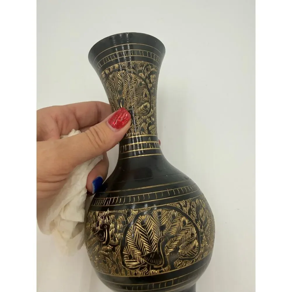 Vintage Indian Etched Bidri Vase